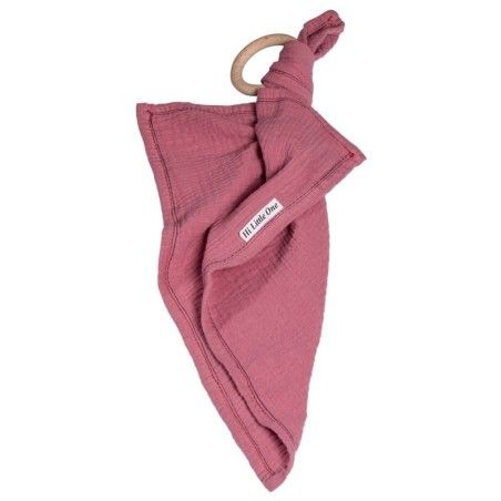 Hi Little One - Cuddle dou dou con morso di cozy muslin with wood teether Baby Pink Dark