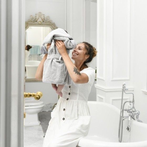 La Millou BATHROBE BAMBOO SOFT - SMALL - MINT - HELLO WORLD