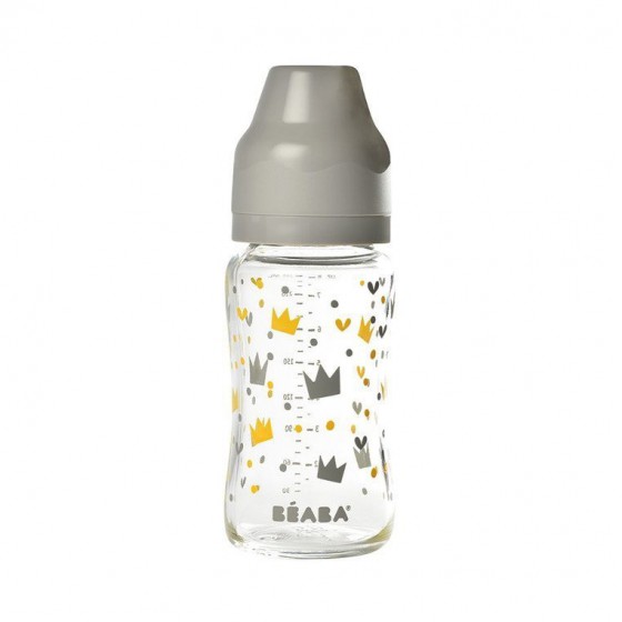 Width-Beaba glass bottle of 240 ml Yellow / Gray Crown