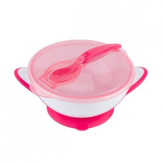 Babyono Bowl for children and babies with a suction cup and a pink spoon