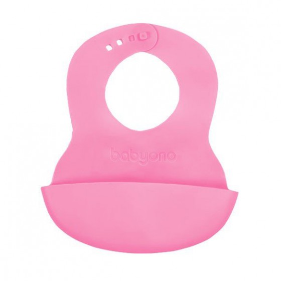 BabyOno Soft bib with pocket and adjustable clasp - pink