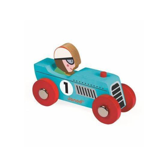 Janod, Wyścigówka drewniana Retromotor niebieska