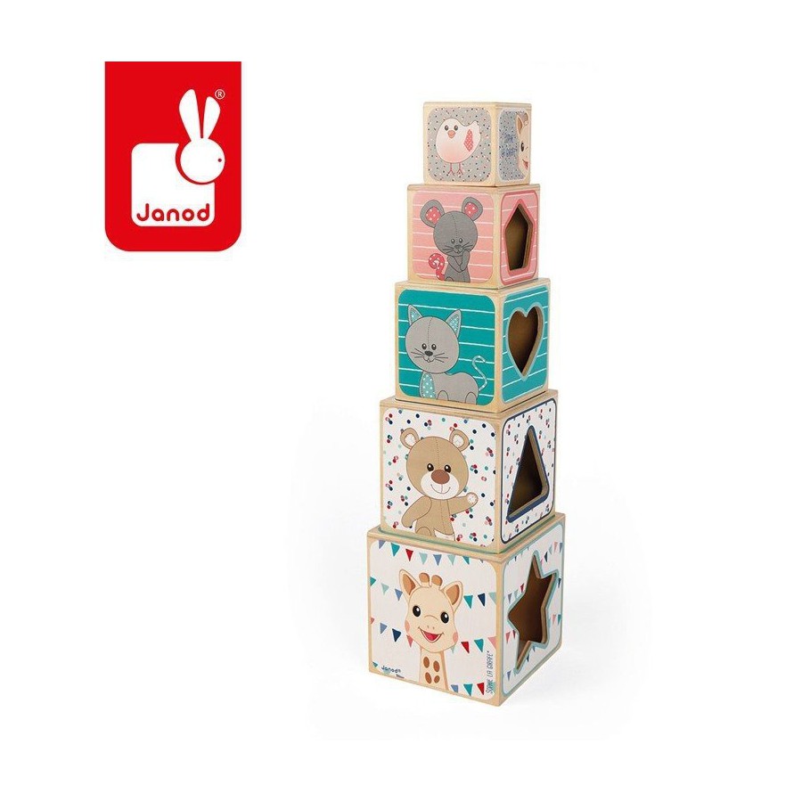 Pyramid tower blocks Janod wooden giraffe Sophie