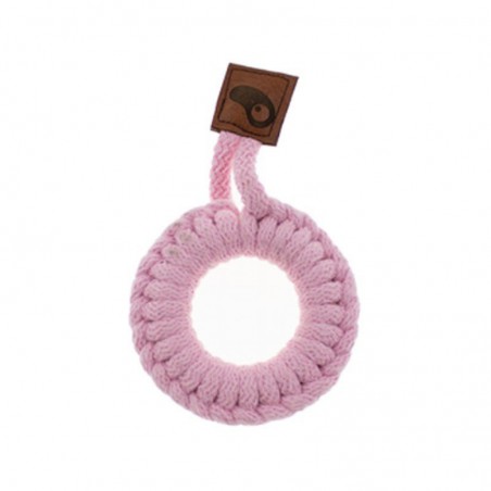 Hi Little One - gryzak sznurkowy Ring Teether wood and cotton Baby Pink