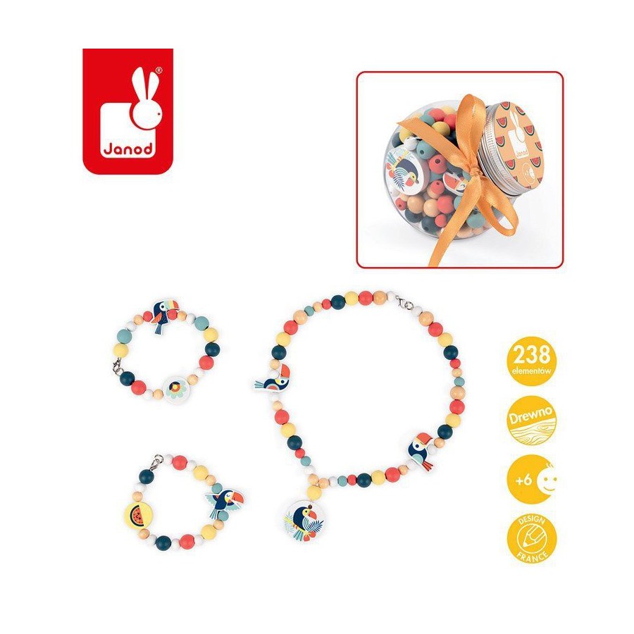 Janod set Wooden beads jewelry making Toucans
