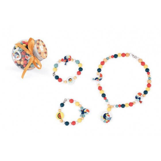 Janod set Wooden beads jewelry making Toucans