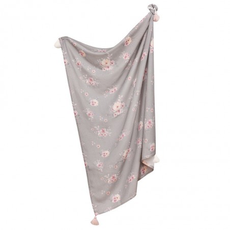 Samiboo - Bamboo wrap with flowers on a gray background with fringes, 120x100 cm