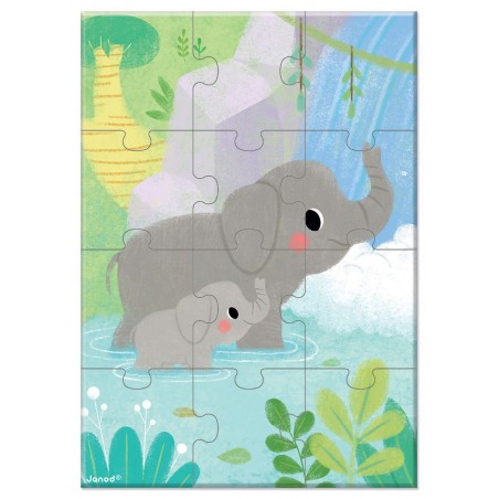 Janod Mini Puzzle 12 pezzi di animali - ELEFANTE