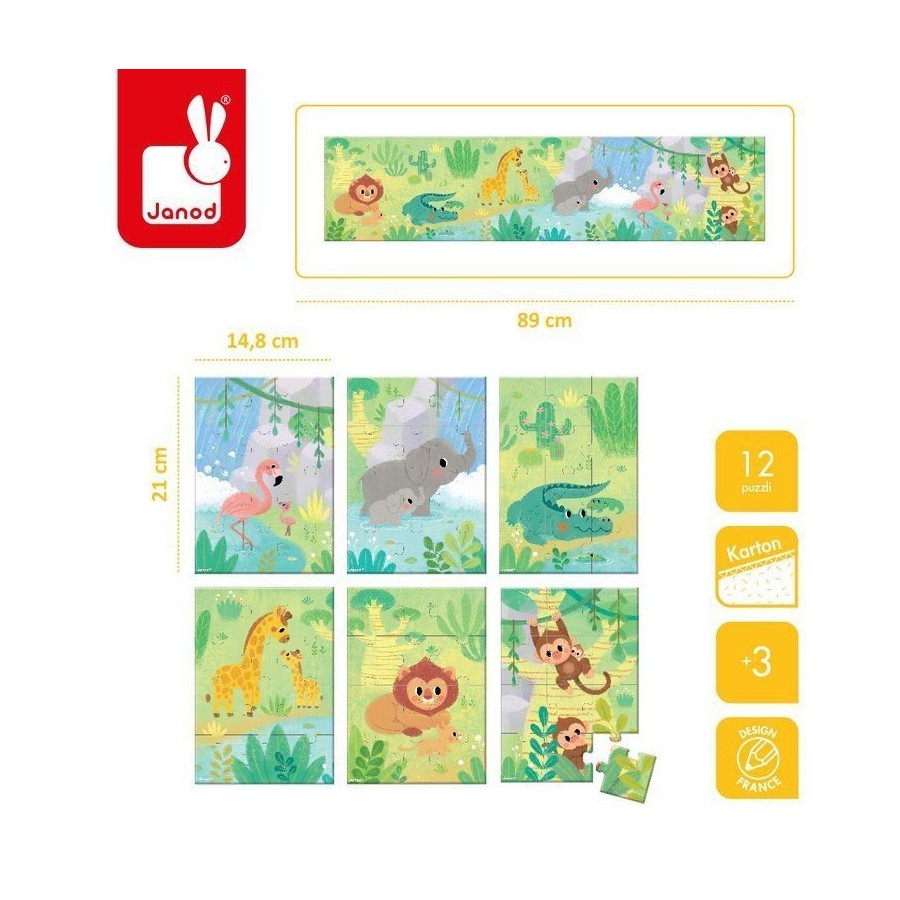 Janod Mini Puzzle 12el animals - CROCODILE