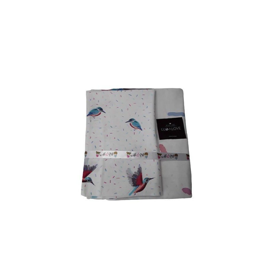 LULLALOVE cotton sheets BIRDS Kingfisher 100x135 cm