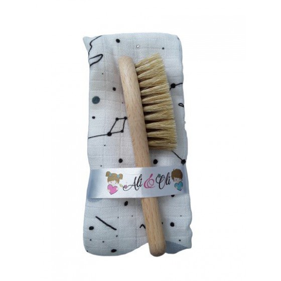 LULLALOVE KIT BRUSH WITH NATURAL HAIR + SPACE WASHER muslin