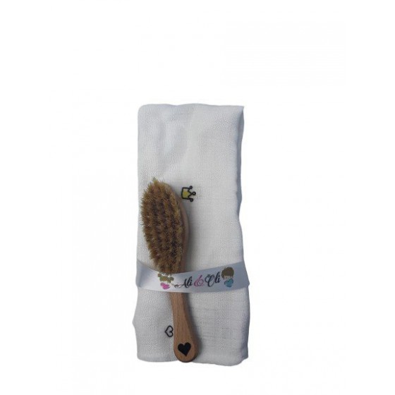 LULLALOVE KIT BRUSH WITH NATURAL HAIR + muslin WASHER CROWN