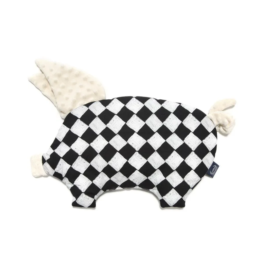 LA Millou pillow SLEEPY PIG FOLLOW ME CHESSBOARD ECRU