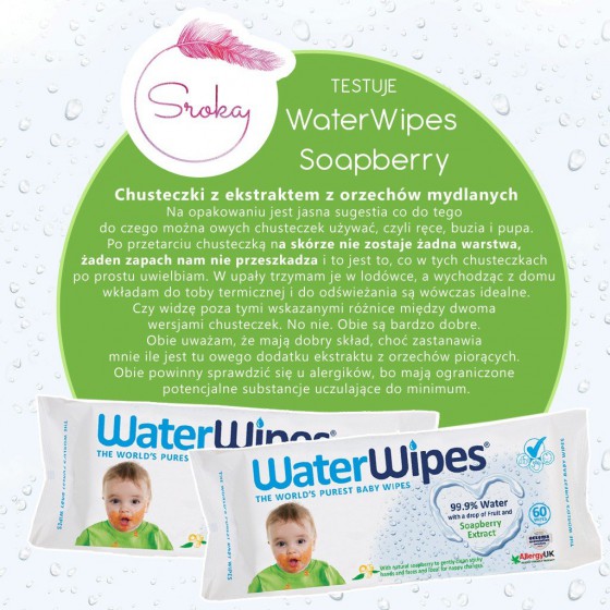 WaterWipes, Chusteczki nasączane czystą wodą, Soapberry (z