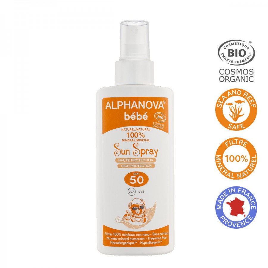 Alphanova Bebe Spray sunscreen with a high SPF 50 filter, 125g