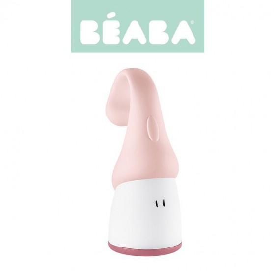 BEABA portable LED night light with a flashlight shining Pink
