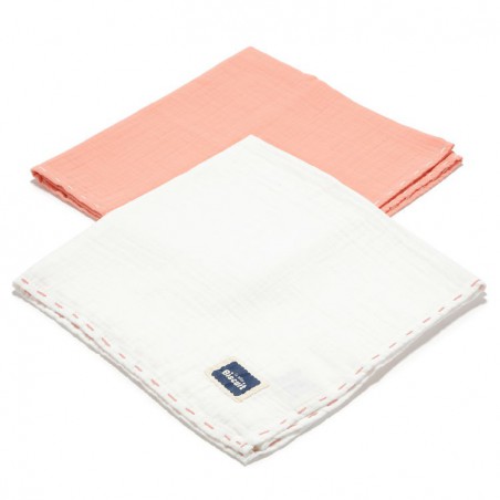 La Millou BISCUIT COLLECTION - 2 PACK SMALL MUSLIN SWADDLE 100% COTTON - PAPAYA & OFF WHITE