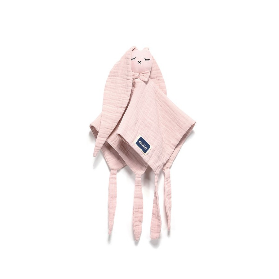 La Millou BISCUIT COLLECTION DOUDOU RABBIT 100% COTTON MUŚLIN - POWDER PINK