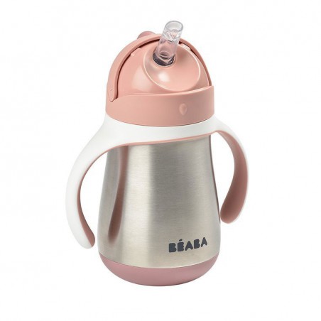 Beaba bottle - steel spill cup with a drinking straw 250 ml old pink