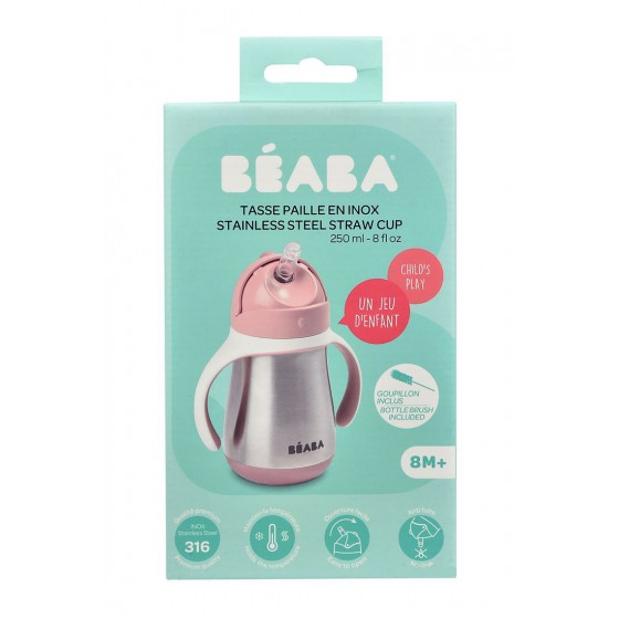 Beaba bottle - steel spill cup with a drinking straw 250 ml old