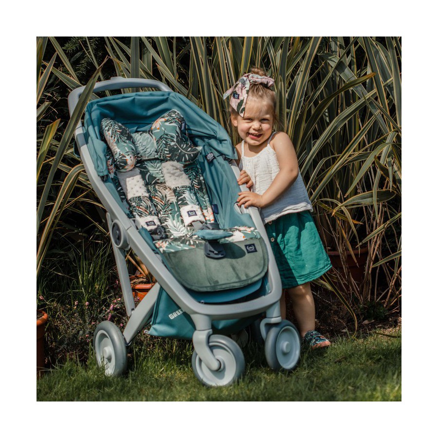 La Millou ORGANIC JERSEY COLLECTION - STROLLER PAD - DUNDEE & FRIENDS BLUE - VELVET DARK GREY