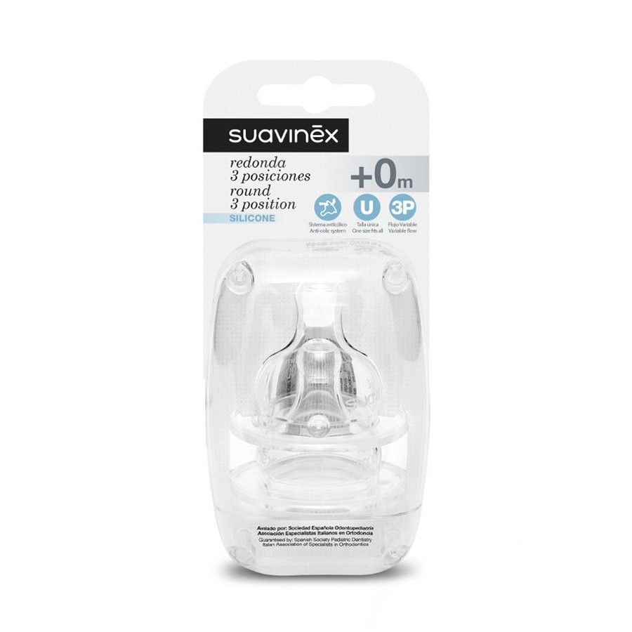 SUAVINEX Smoczki okrągłe trójprzepływowe do butelek +0m