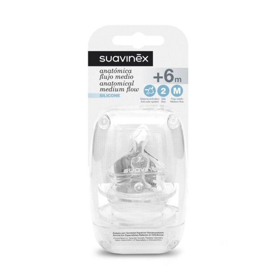 SUAVINEX Anatomiska spenar med mediumflöde till flaskor + 6m