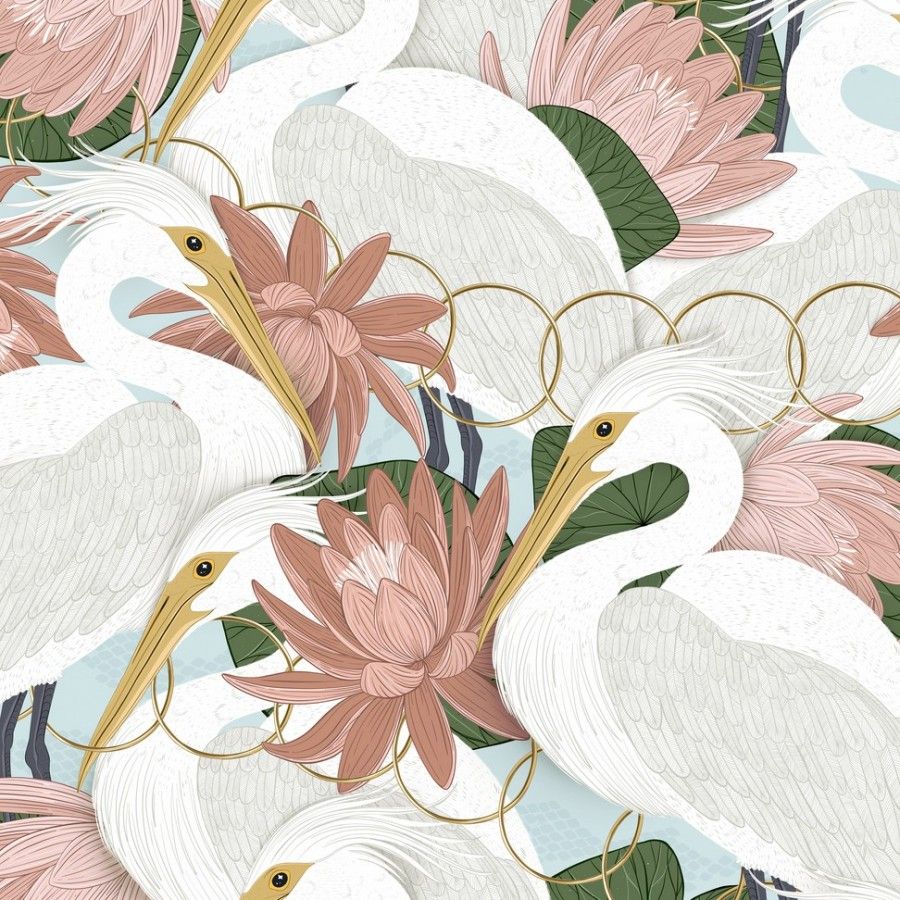 LA MILLOU TORBA SHOPPER BAG - HERON IN A PINK LOTUS