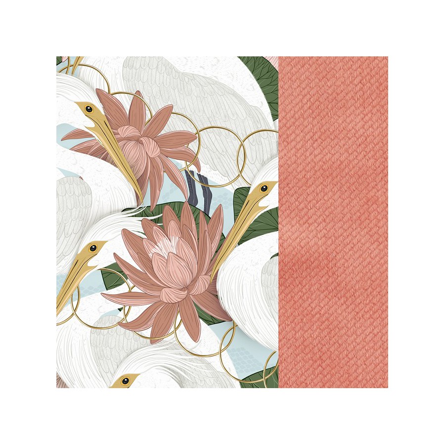 La Millou ORGANIC JERSEY COLLECTION - STROLLER PAD - HERON IN A PINK LOTUS - VELVET PAPAYA