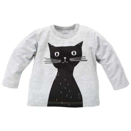 Pinokio Lange Ärmel Bluse Happy Day grau mit Katze 80