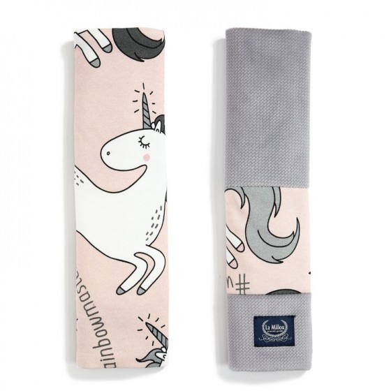 La Millou ORGANIC JERSEY COLLECTION - SEATBELT COVER - UNICORN SUGAR BEBE - DARK GREY VELVET