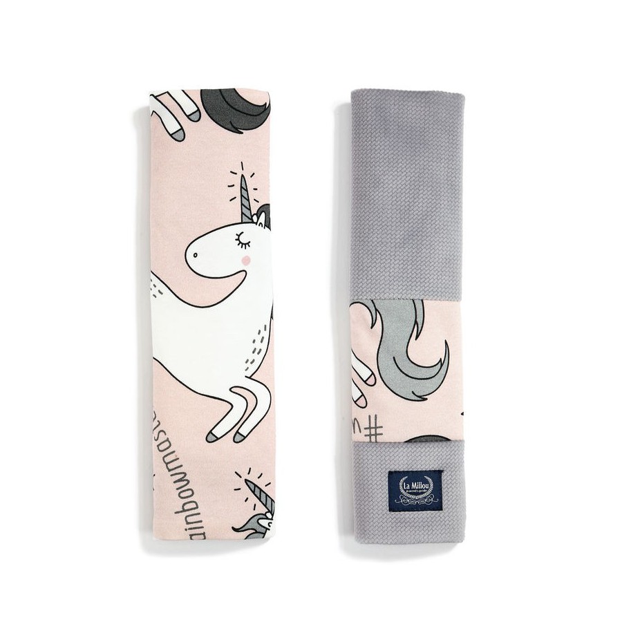 La Millou ORGANIC JERSEY COLLECTION - SEATBELT COVER - UNICORN SUGAR BEBE - DARK GREY VELVET