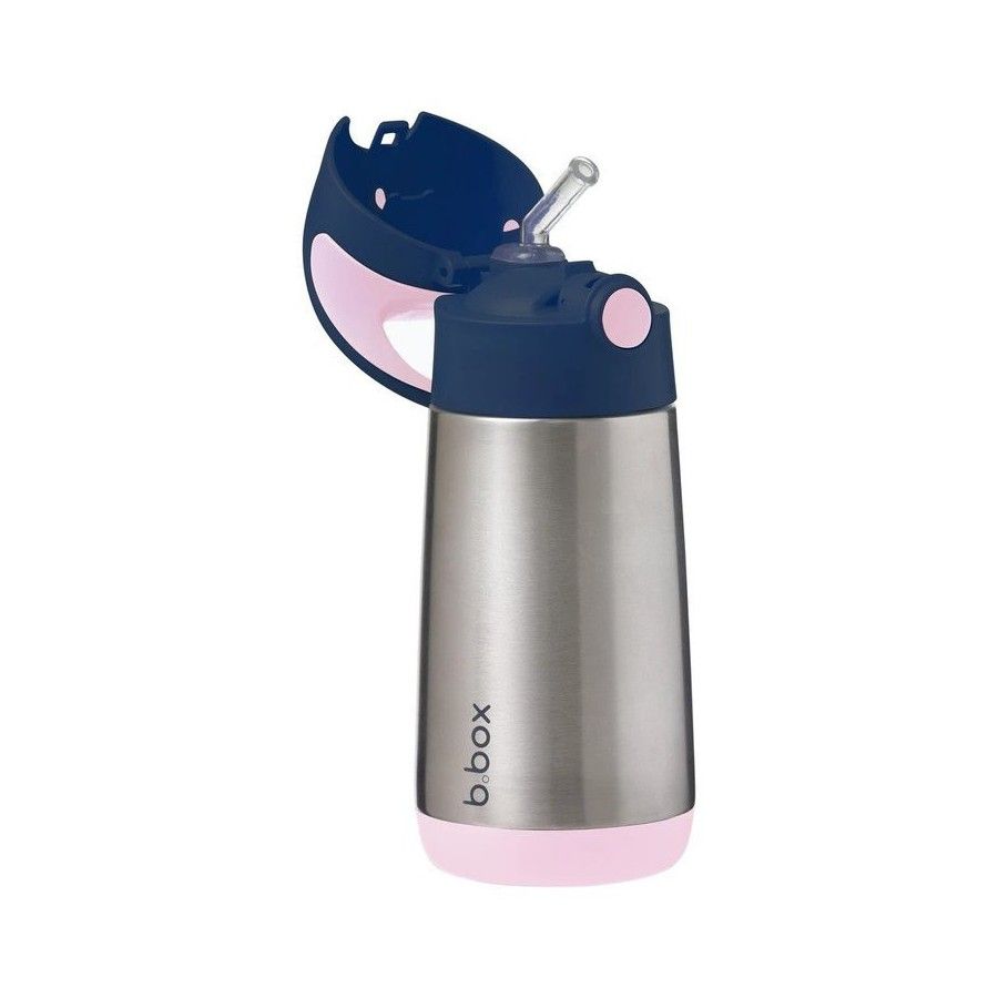 b.box Thermomètre avec paille indigo rose 350 ml