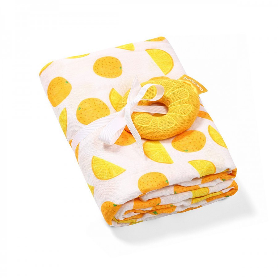 Babyono bamboo muslin swaddle and watermelon rattle