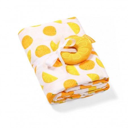 Babyono bamboo muslin swaddle and lemon rattle