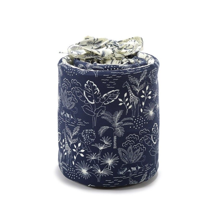 LA MILLOU COTTON BED PROTECTOR - NAVY JUNGLE AND CREAM JUNGLE