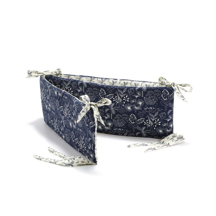 LA MILOU PROTECTOR DE CAMA DE ALGODÓN - NAVY JUNGLE & CREAM