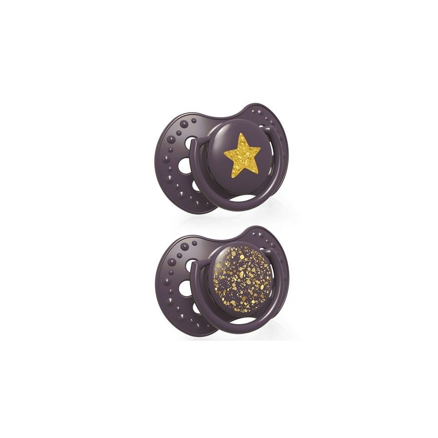 LOVI Smoczek silikonowy dynamiczny 0-3m 2 szt Stardust violet -
