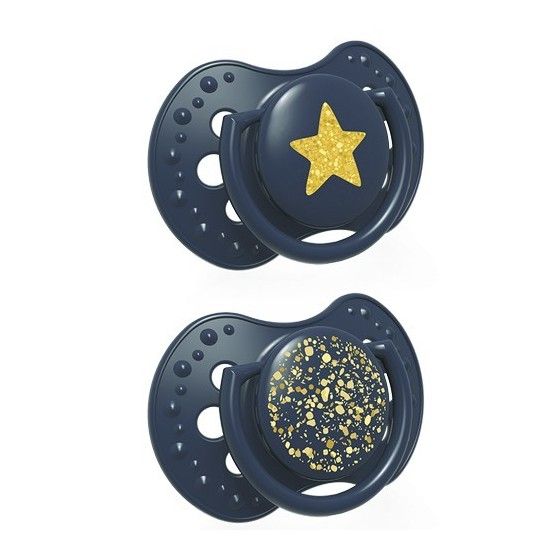 LOVI Dynamický silikónový cumlík 0-3m 2 ks Stardust modrý