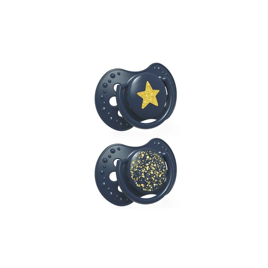 LOVI Sucette dynamique en silicone 0-3 mois 2 pcs Bleu Stardust