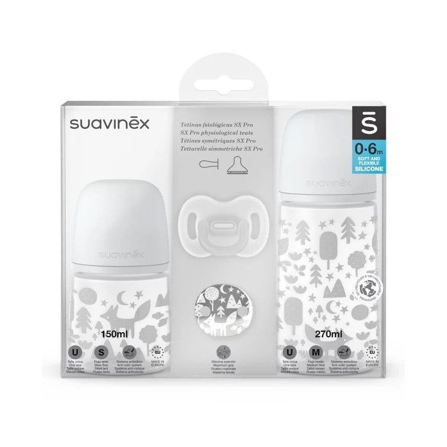 SUAVINEX Nastavená fľaša 150ml + 270ml + cumlík 0-6 All