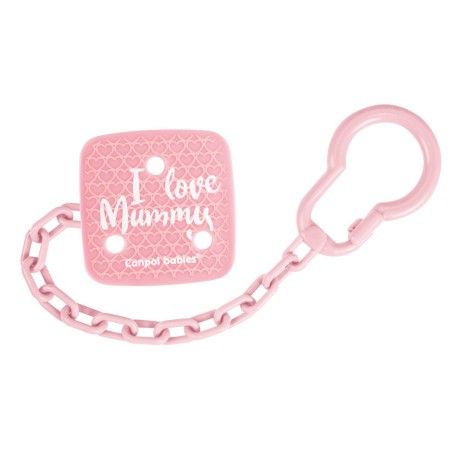 Canpol babies chain for soothing pacifier I LOVE MUMMY pink