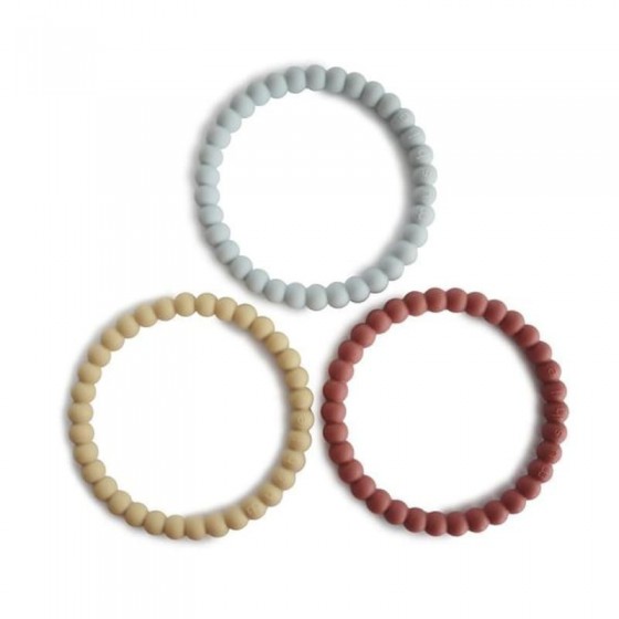 Mushie - 3 braccialetti massaggiagengive in silicone PERLA Mellow Terracotta Pervinca