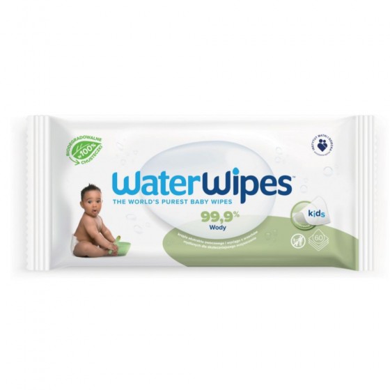 WaterWipes, Chusteczki nasączane czystą wodą, Soapberry (z dodatkiem wyciągu  z orzechów mydlanych), 60szt. PL