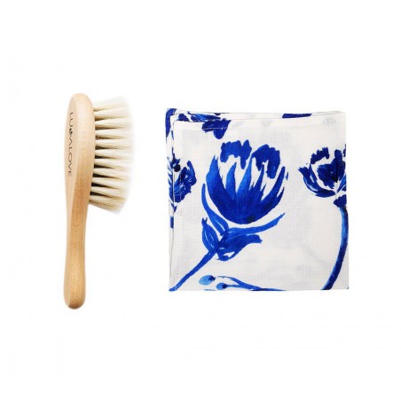 LULLALOVE SET: SOFT BRUSH WITH GOAT HAIR + muslin LAND OF MILK AND GRINDING love flow