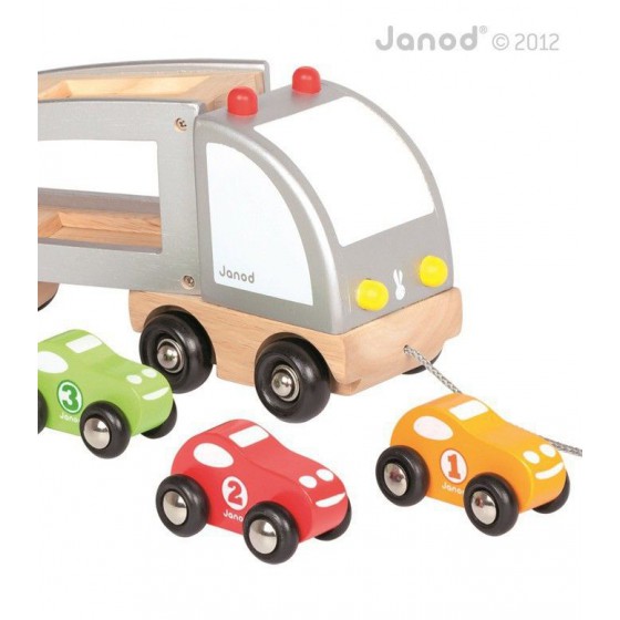 Samochód drewniany laweta do ciągnięcia, Janod